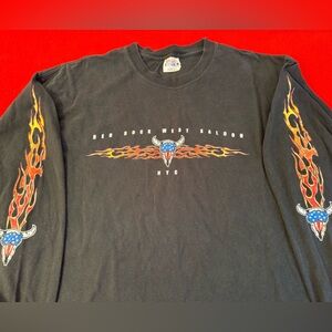 Vintage Y2K Flame Red Rock West Saloon NYC Bikes Long Sleeve Shirt Size XL EUC